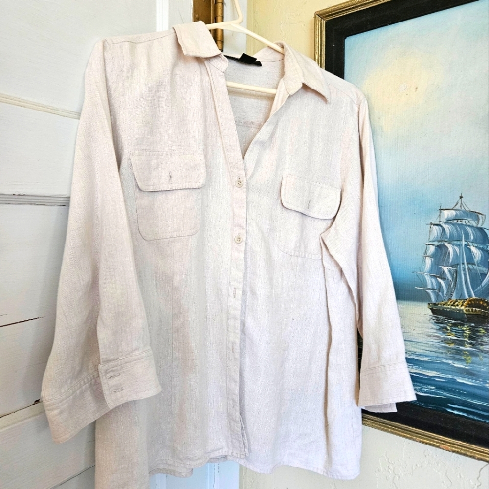 Style & Co 100% Linen Button Up Top Size 16